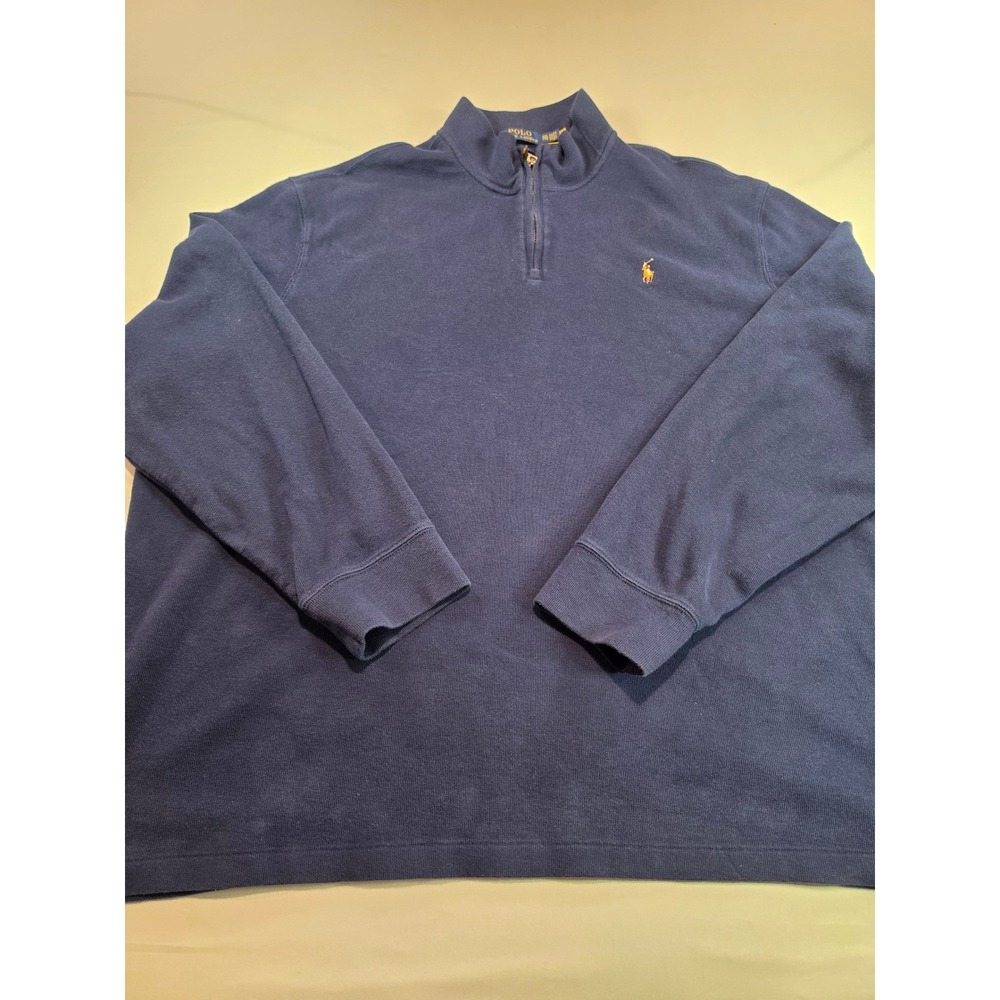 Polo Ralph Lauren Mens XXL Estate Rib Quarter Zip Pullover Navy Blue Pony Logo